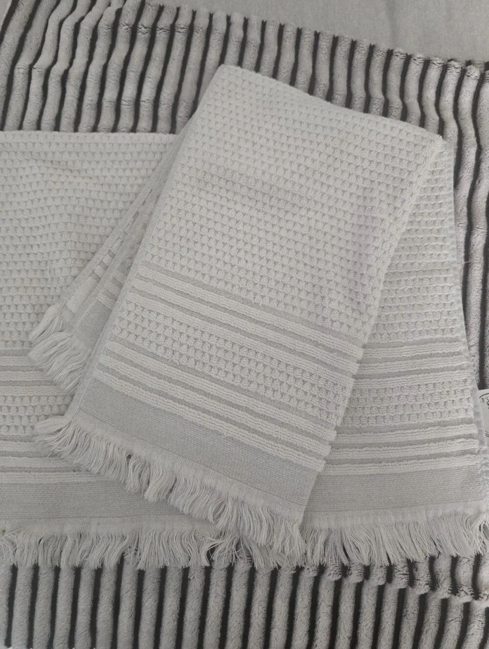 Patterned Cream & Gray Hand Towels Set Of 2